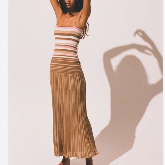 FAITHFULL THE BRAND Esenia Knit Dress in Puce Sepia Stripe size small - Picture 2 of 7